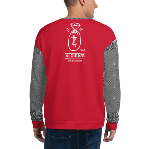 Real G's Move In Silence, Crewneck Sweatshirt with Bandana Sleeves, Red REMIX