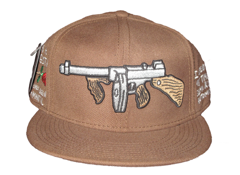 Tommy Gun Brown Snapback with I'm A Gangsta Side Embroidery