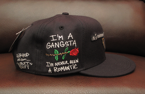 Tommy Gun Black Snapback with "I'm A Gangsta Never Been a Romantic" Embroidery