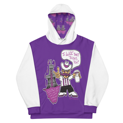 I Love That Texas Tea, Pull-Over Hoodie, Purple with White REMIX