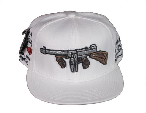 Tommy Gun White Snapback with I'm A Gangsta Side Embroidery