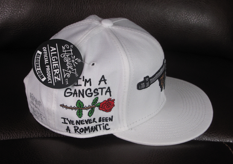 Tommy Gun White Snapback with I'm A Gangsta Side Embroidery